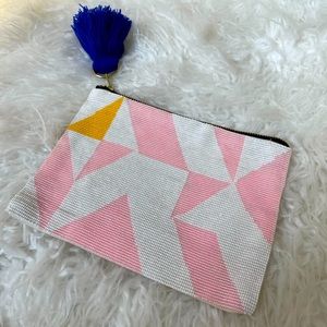 Meso Goods Pink Beaded Geometric Canvas Pouch Clutch